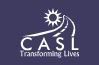 CASL transforming lives logo with white two lane road curving into the distance around a white sun