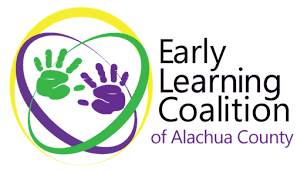 The picture shows two hand prints with text to the right that reads "Early Learning Coalition of Alachua County"