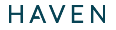 the word haven in capital green letters