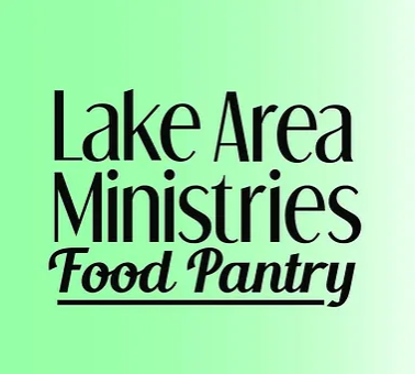 Lake Area Ministries Food Pantry Black Text on light green background