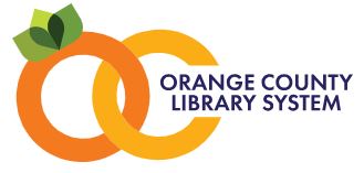 large orange O interlaced with lighter orange C with Orange County Library System