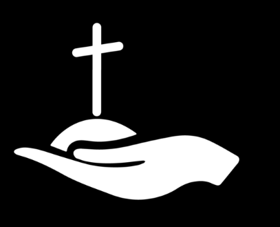 white hand holding a cross on a black background