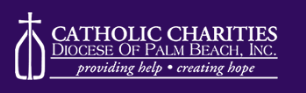 White Writing Purple Background Catholic Charities 